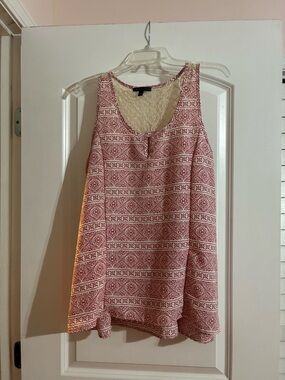 Signature Studio Lace-Back Patterned Tank Top in Rose SZ Large